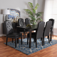 Baxton Studio BBT5158-Black/Dark Brown-7PC Dining Set Dylin Modern and Contemporary Black Faux Leather Upholstered and Dark Brown Finished Wood 7-Piece Dining Sete